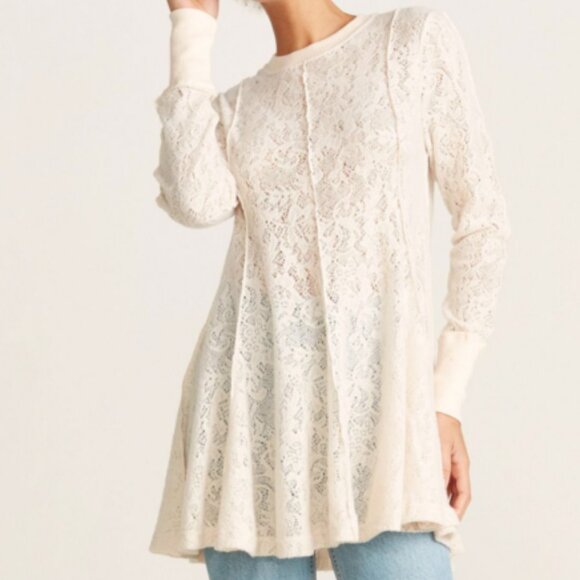 Free People Tops - Free People "Coffee In The Morning" Chamoix Lace Tunic Top Size S